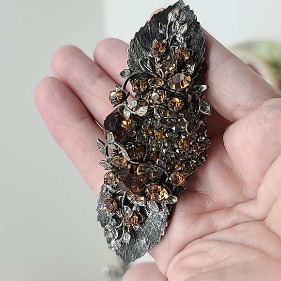Vintage DeMario NYC Bronze Austrian Crystal Brooch on Sterling Silver! π - Picture 9 of 11